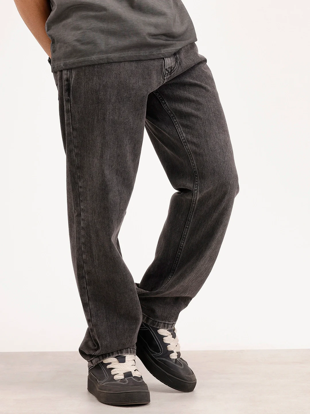 Anti Fit Light Faded Denim Jeans | Dark Grey - Image 4