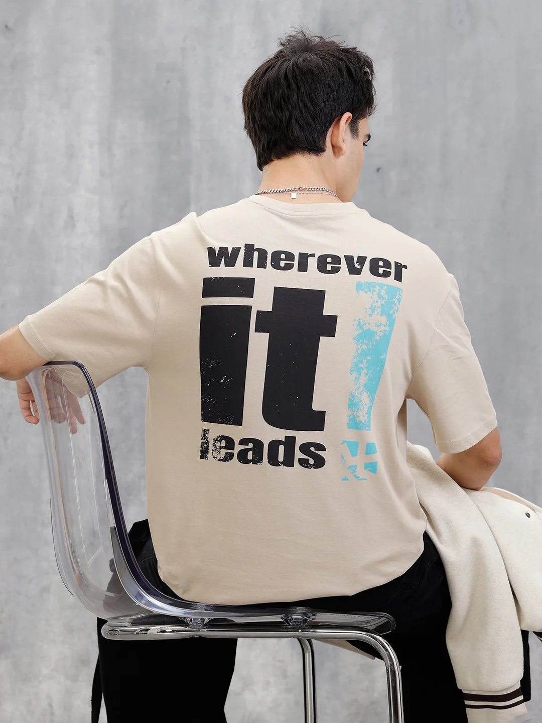 Back Printed Oversized T-Shirt | Beige
