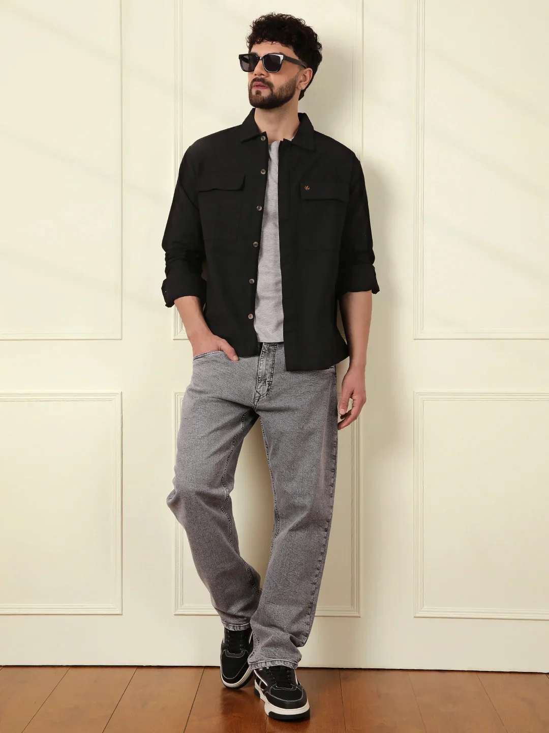 Solid Regular Fit Shacket | Black - Image 2