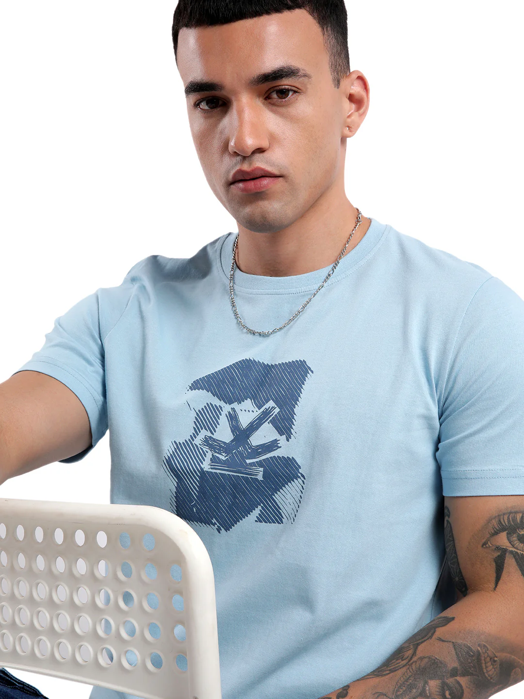 Blue Scribble Printed T-Shirt
