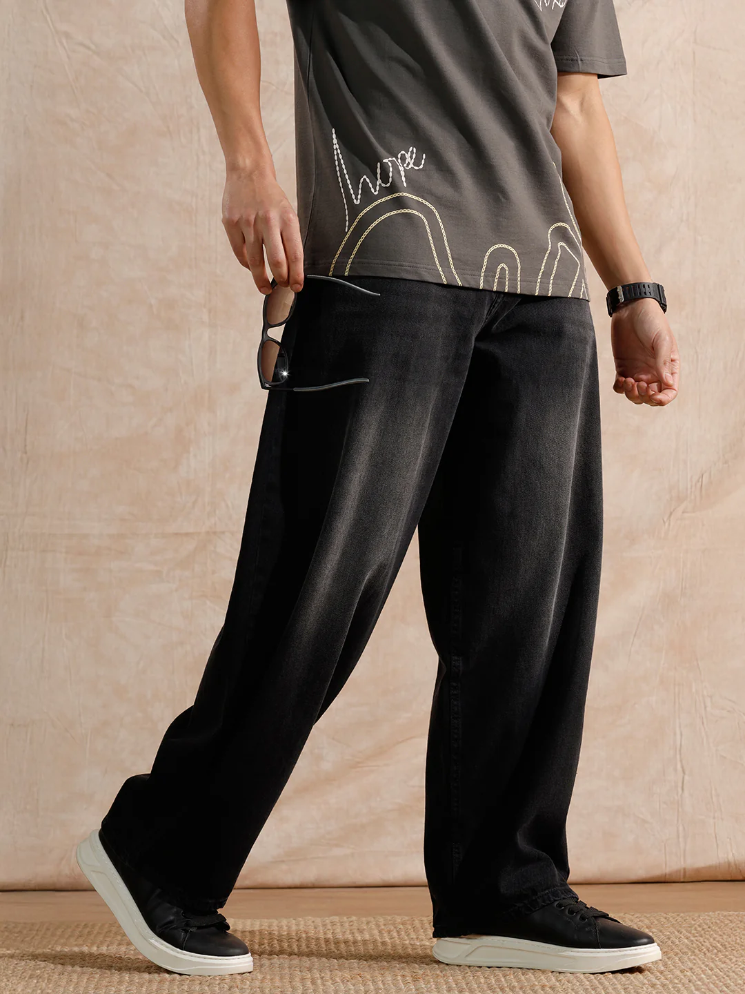 Casual Heavy Fade Baggy Fit Jeans | Dark Grey