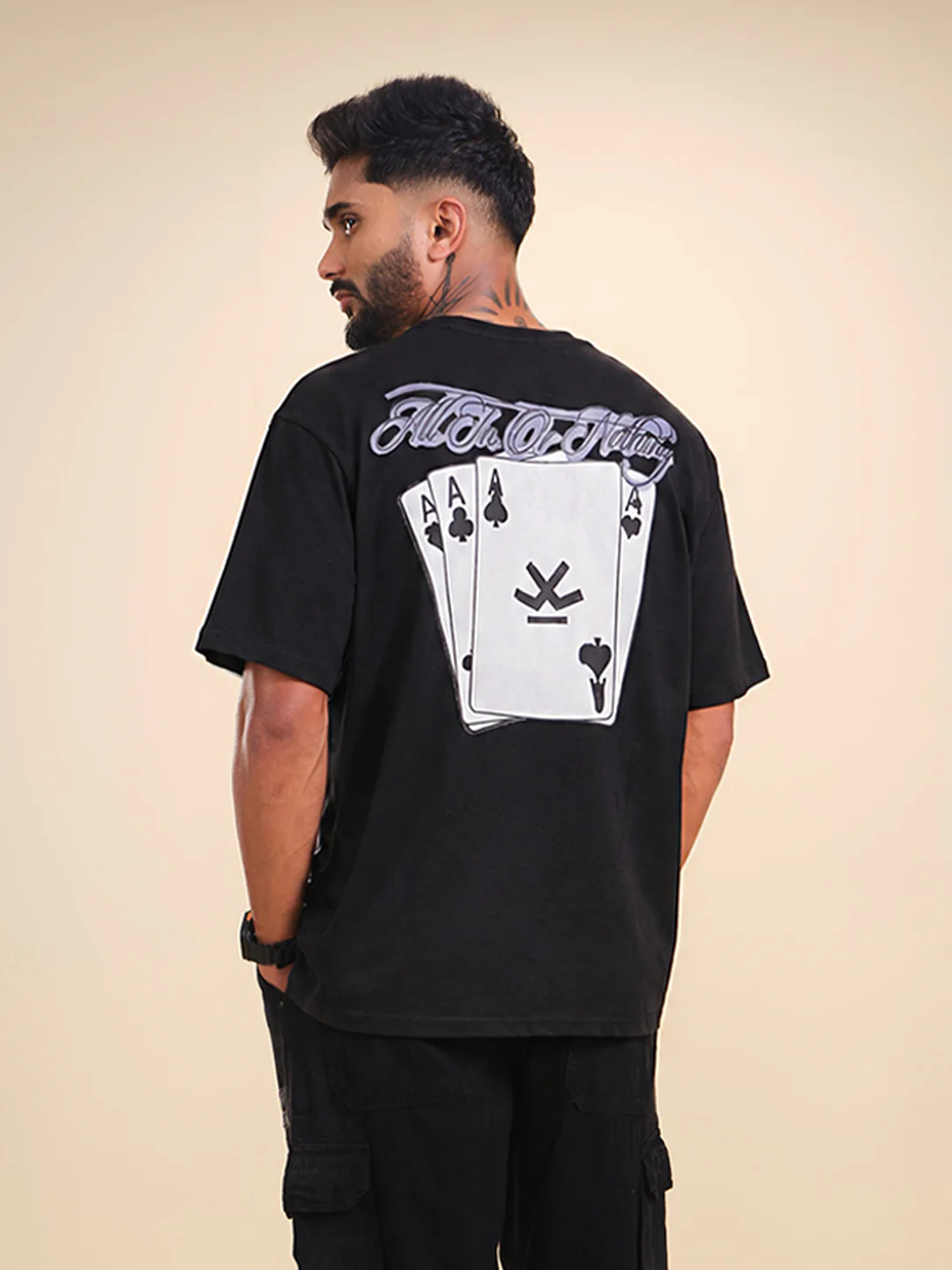 Casual Men Oversized Fit Tee With Graphic | Black