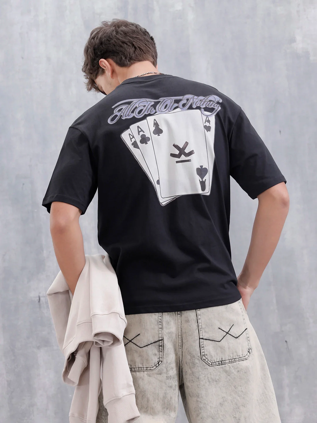 Casual Men Oversized Fit Tee With Graphic | Black - Image 3