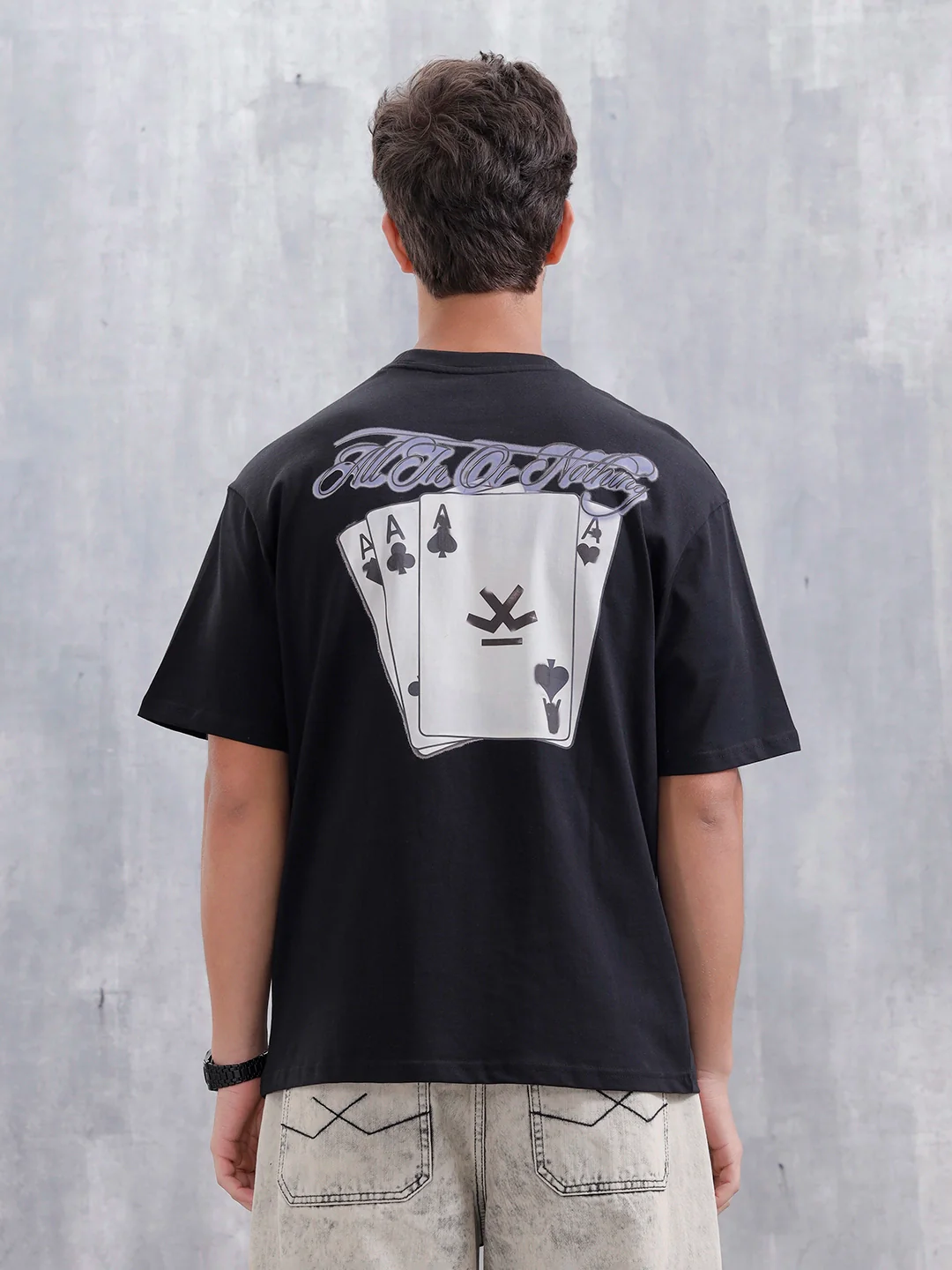 Casual Men Oversized Fit Tee With Graphic | Black - Image 5