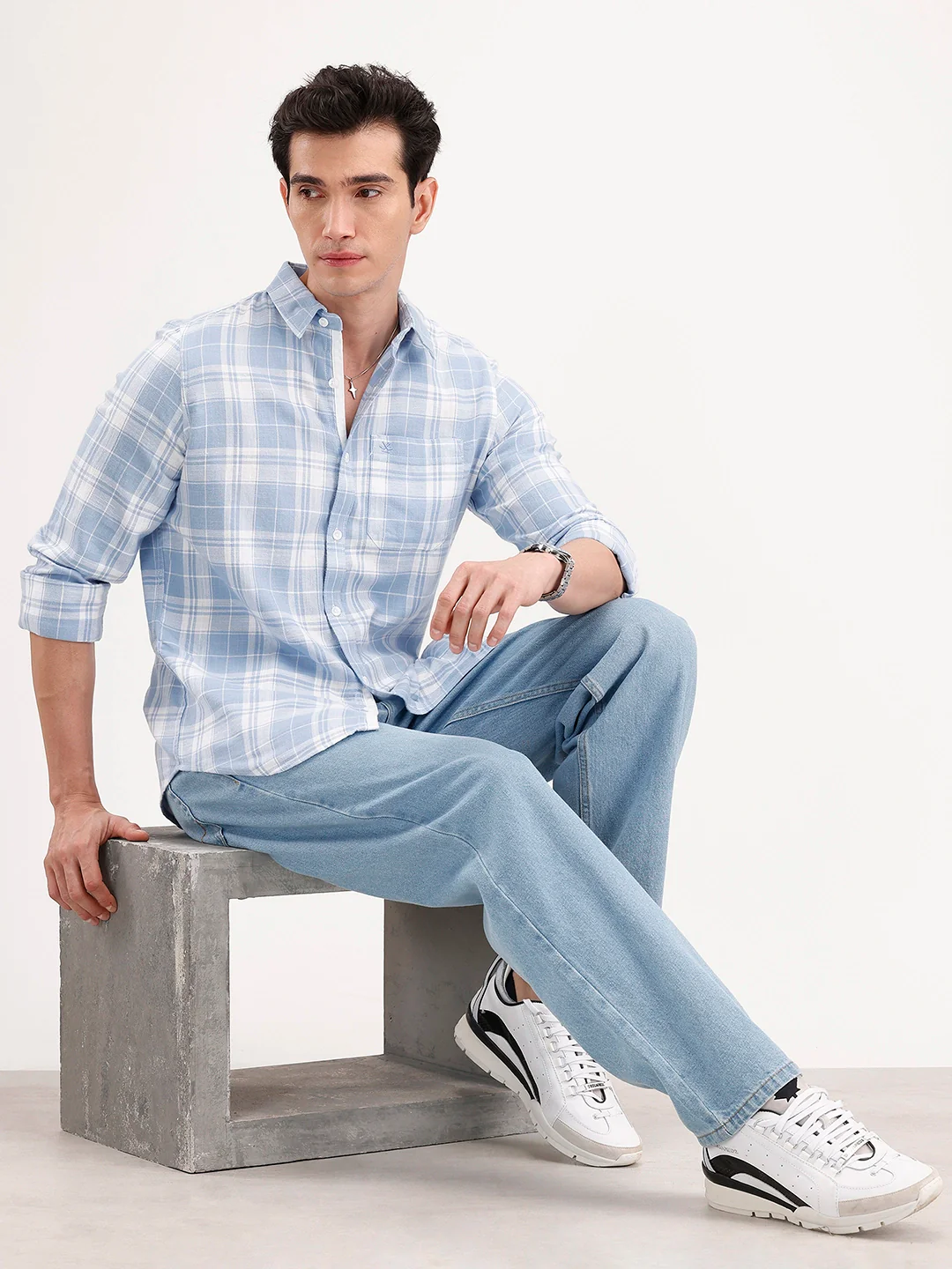 Casual Slim Fit Checkered Shirt | Blue - Image 4