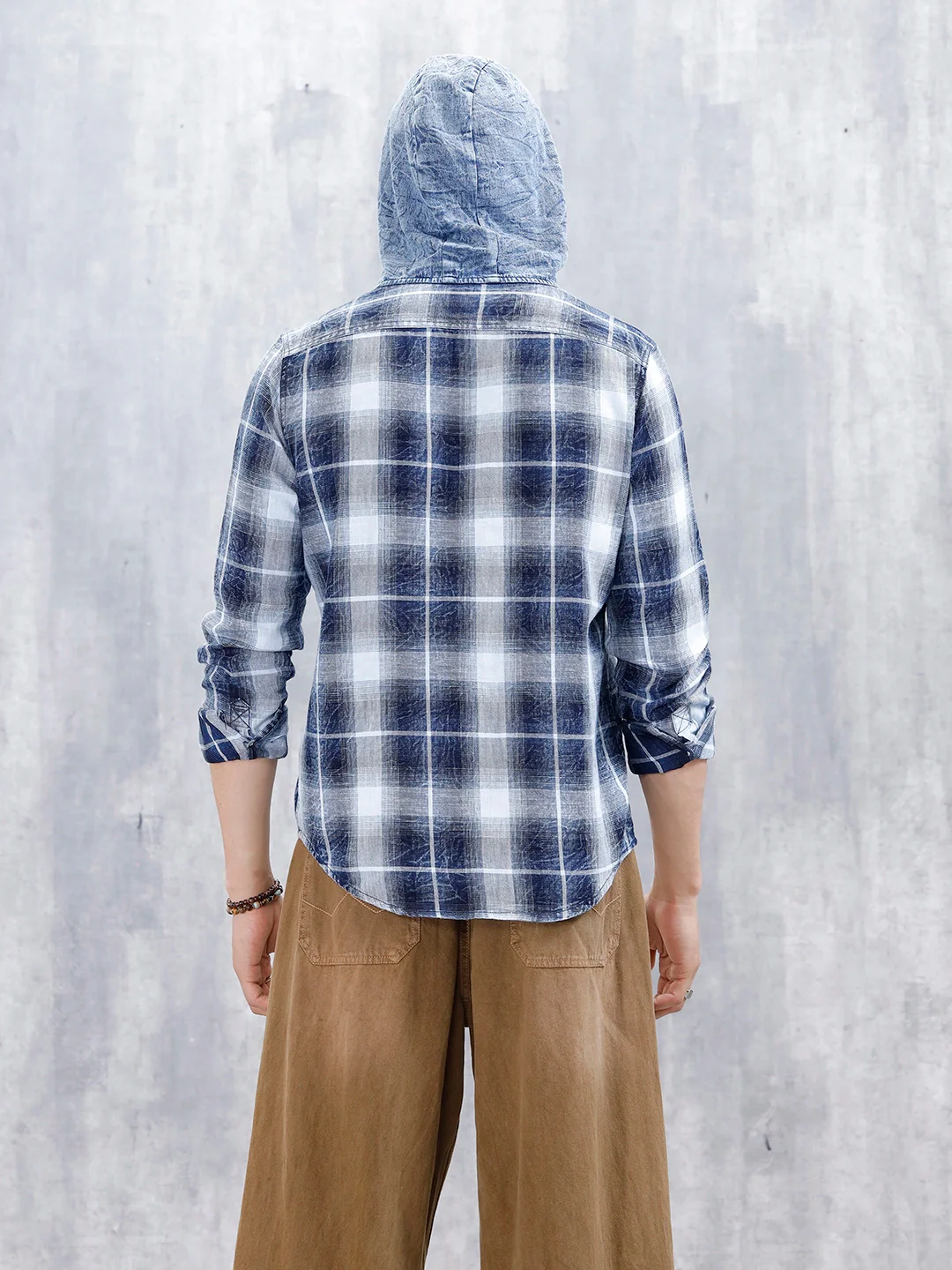 Casual Slim Fit Shadow Checkered Pattern Shirt | Navy Blue - Image 4