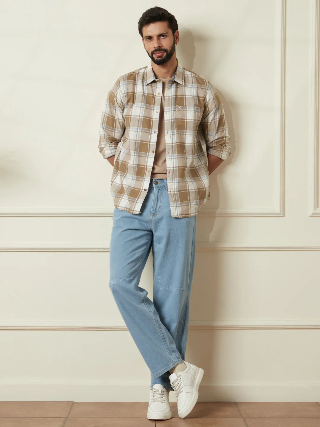 Tonal Checked Slim Fit Shirt | Brown - Image 2