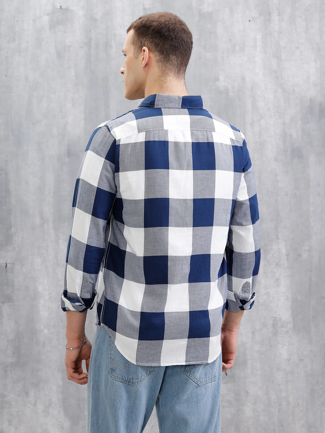 Checkered Full Sleeve Regular Fit Shirt | Navy Blue - Image 3