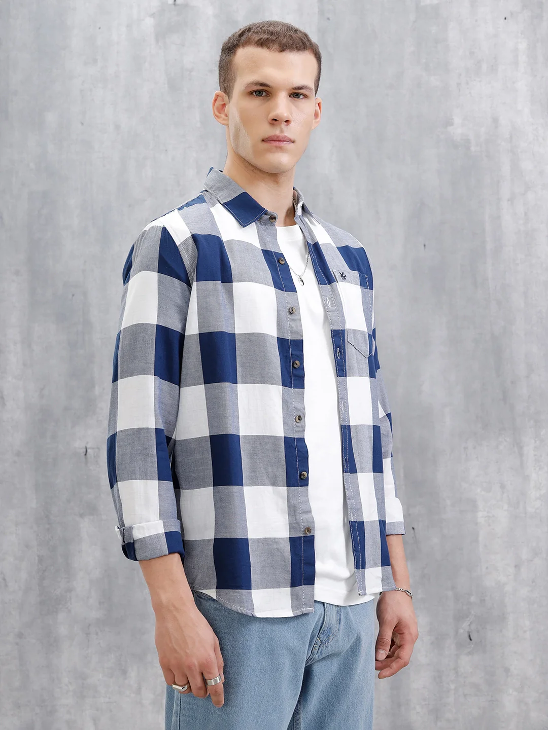 Checkered Full Sleeve Regular Fit Shirt | Navy Blue - Image 4