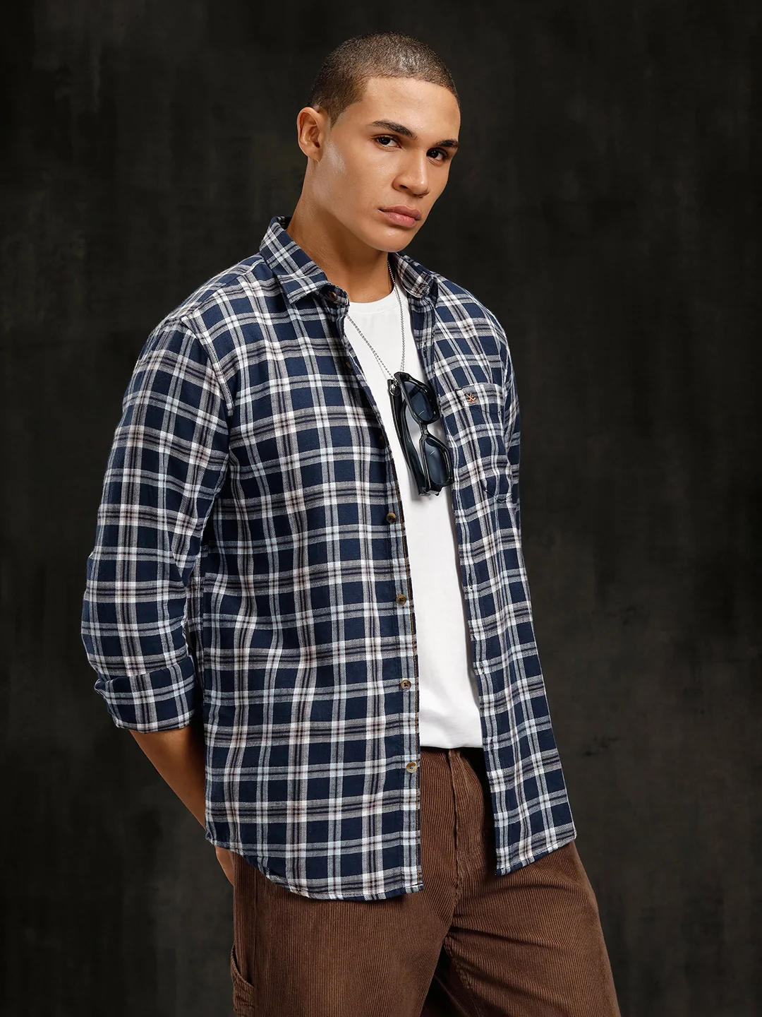 Checkered Full Sleeve Shirt | Navy Blue - Image 4