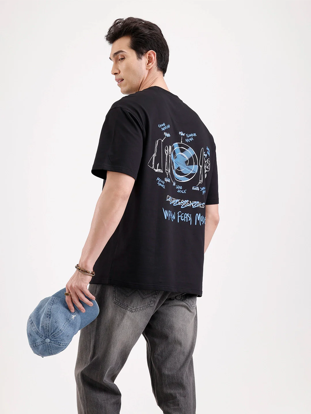 Classic Back Printed Oversized T-Shirt   |  Black