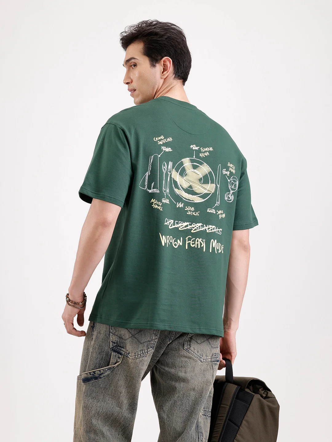 Classic Back Printed Oversized T-Shirt | Dark Green