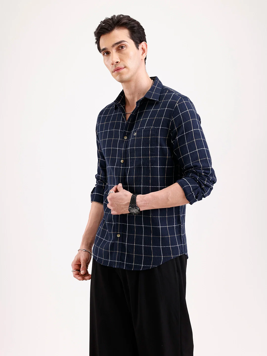 Classic Checkered Full Sleeve Shirt | Navy Blue - Image 4