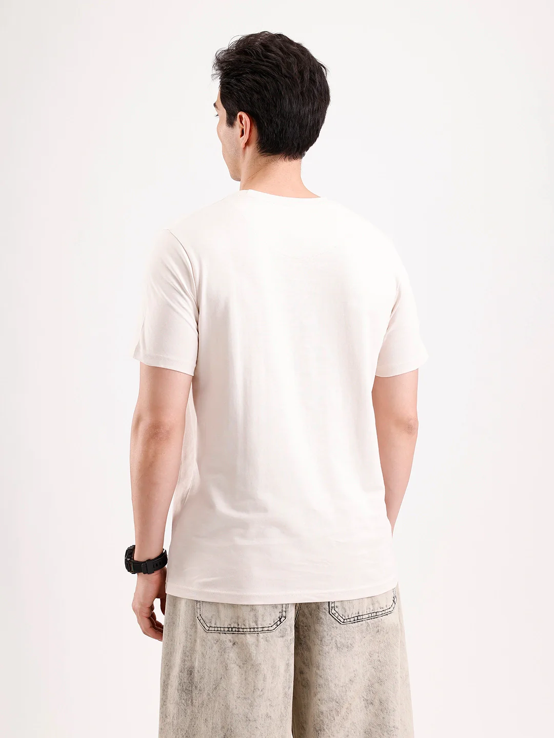 Classic Emroidered Patch T-Shirt | Beige - Image 3