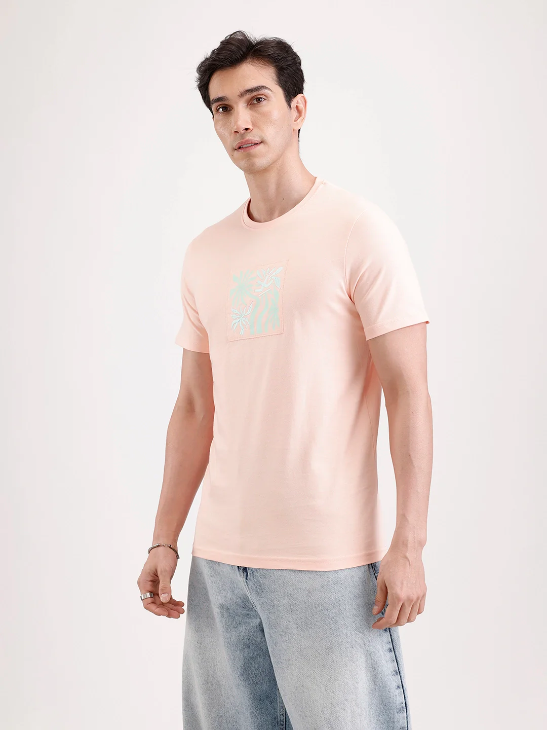 Classic Emroidered Patch T-Shirt | Peach - Image 4