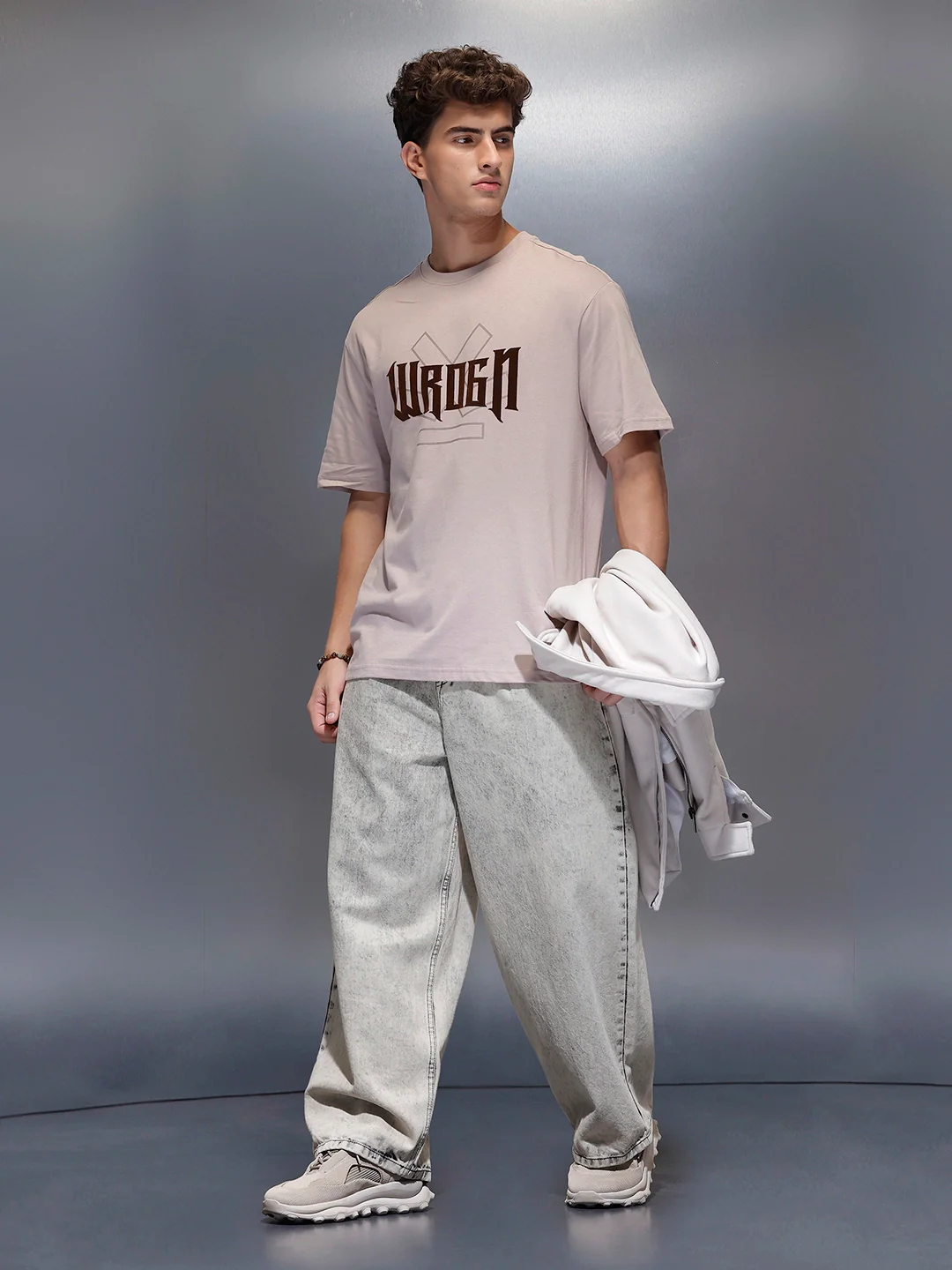 Classic Flock Printed Crew Neck T-Shirt | Beige - Image 2