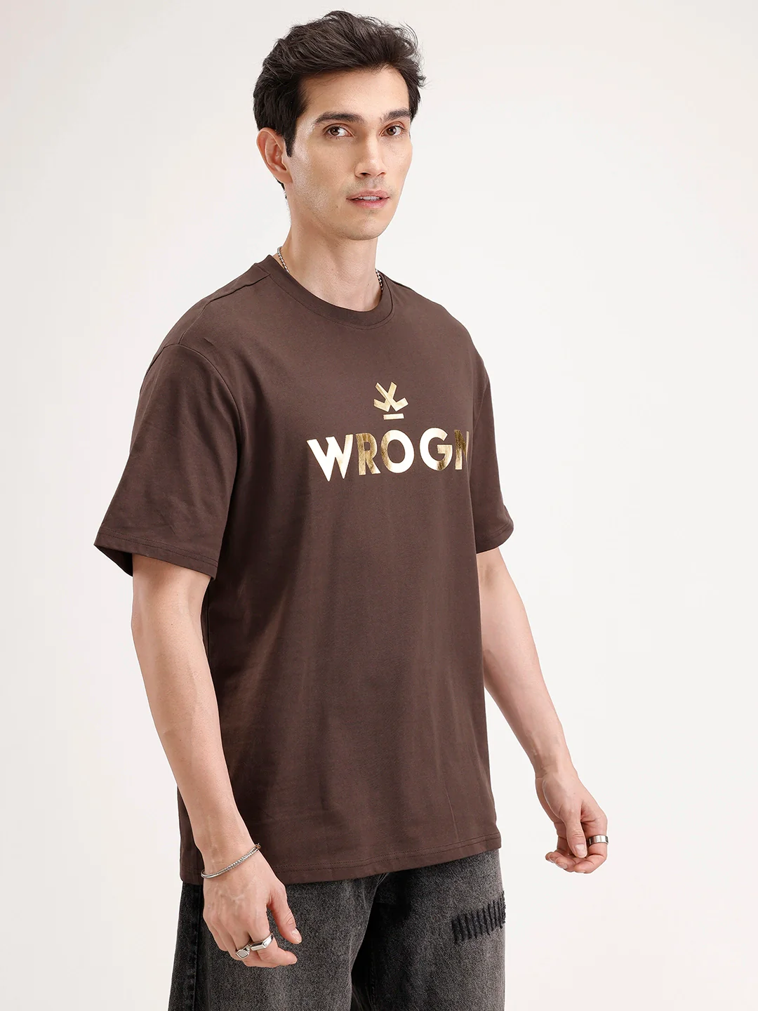 Classic Foil Printed T-Shirt | Brown - Image 4