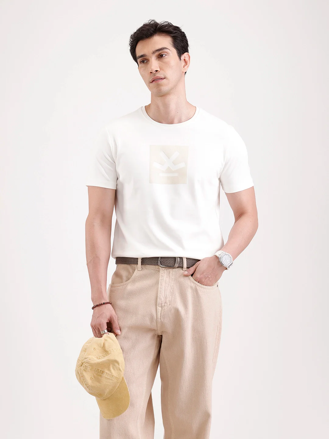 Classic Half Sleeve Printed T-Shirt | Off White - Image 2