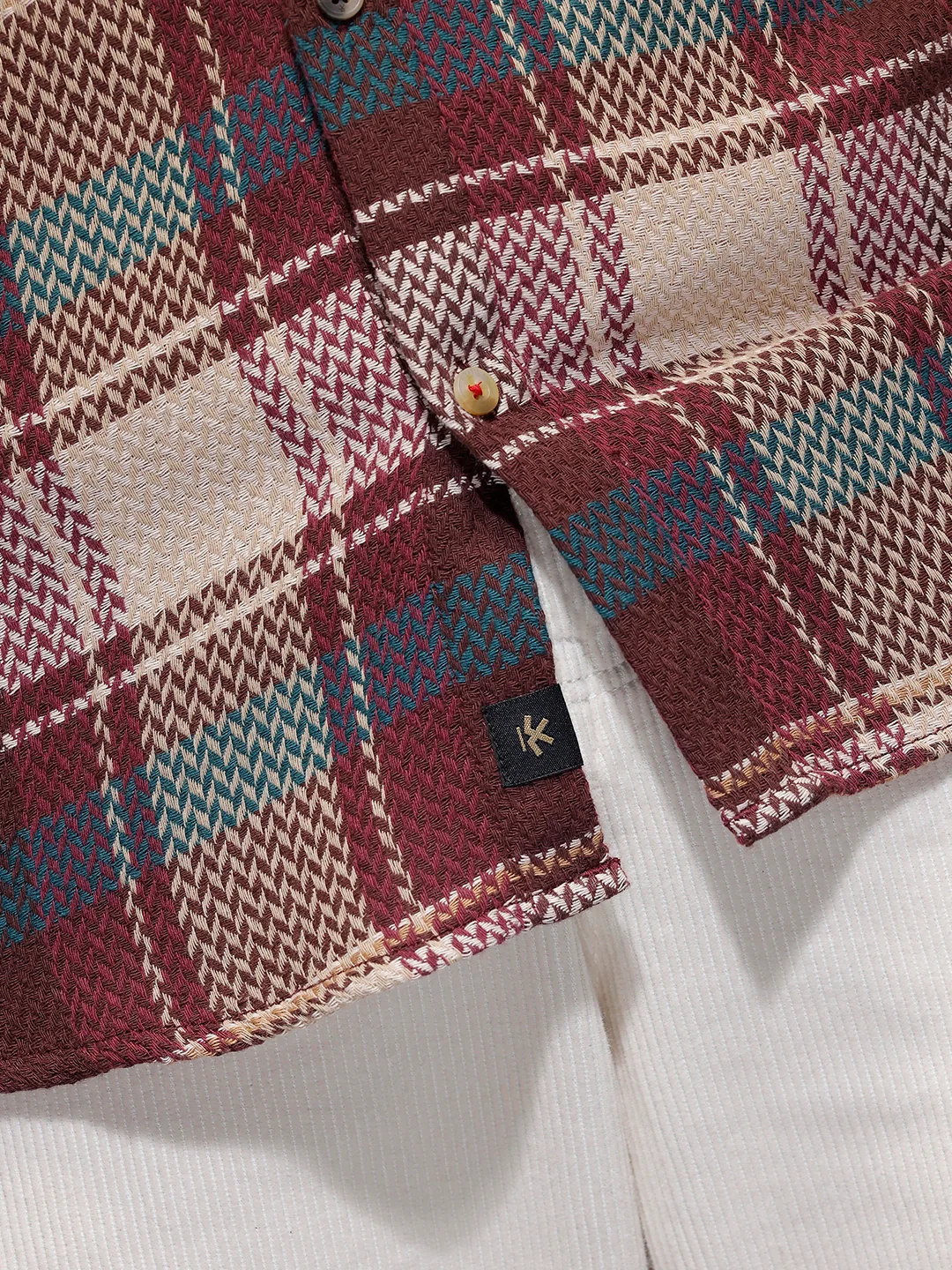 Classic Herringbone Hooded Shirt | Maroon - Image 5