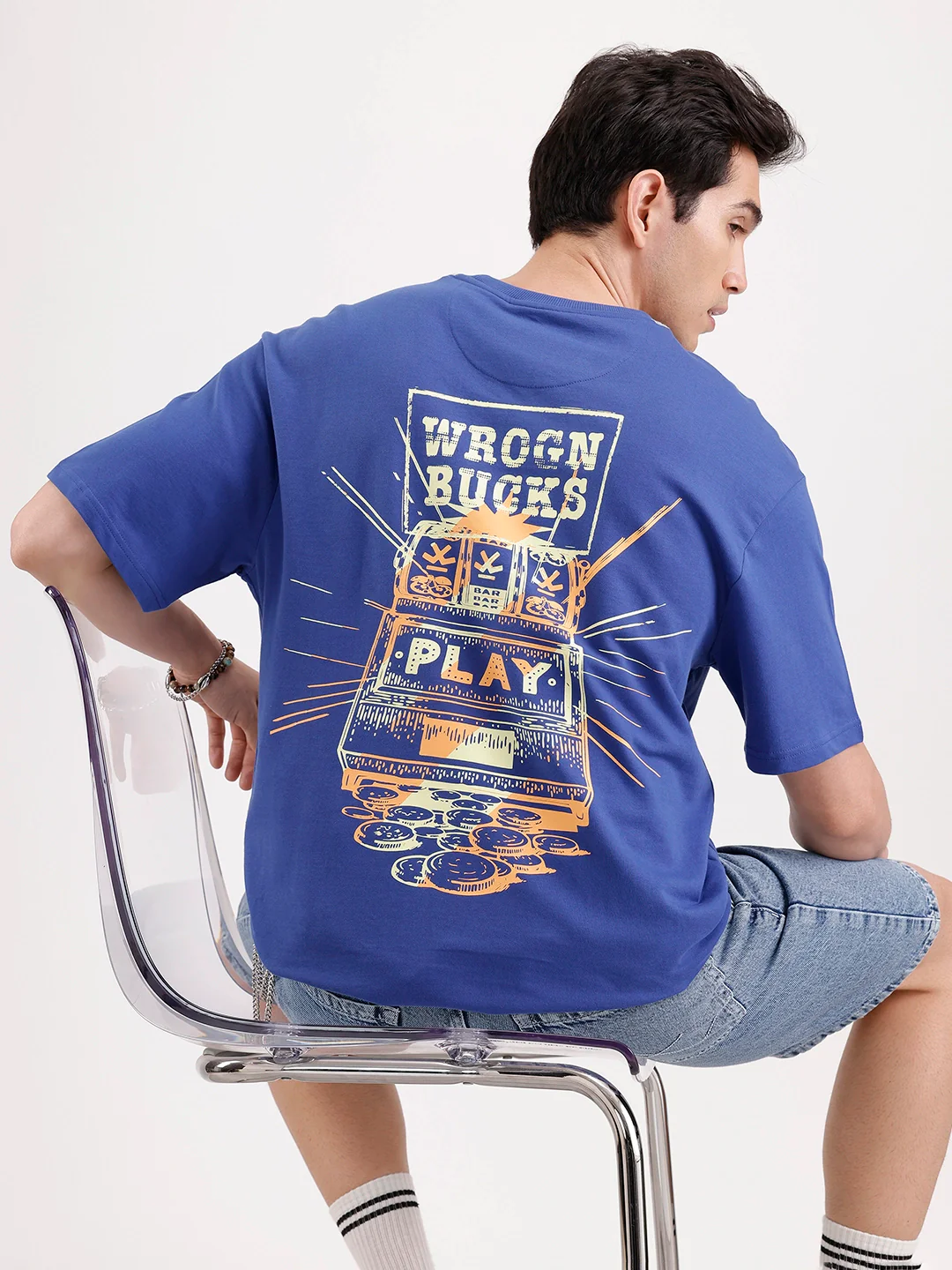 Classic Oversized Back Printed T-Shirt  | Blue