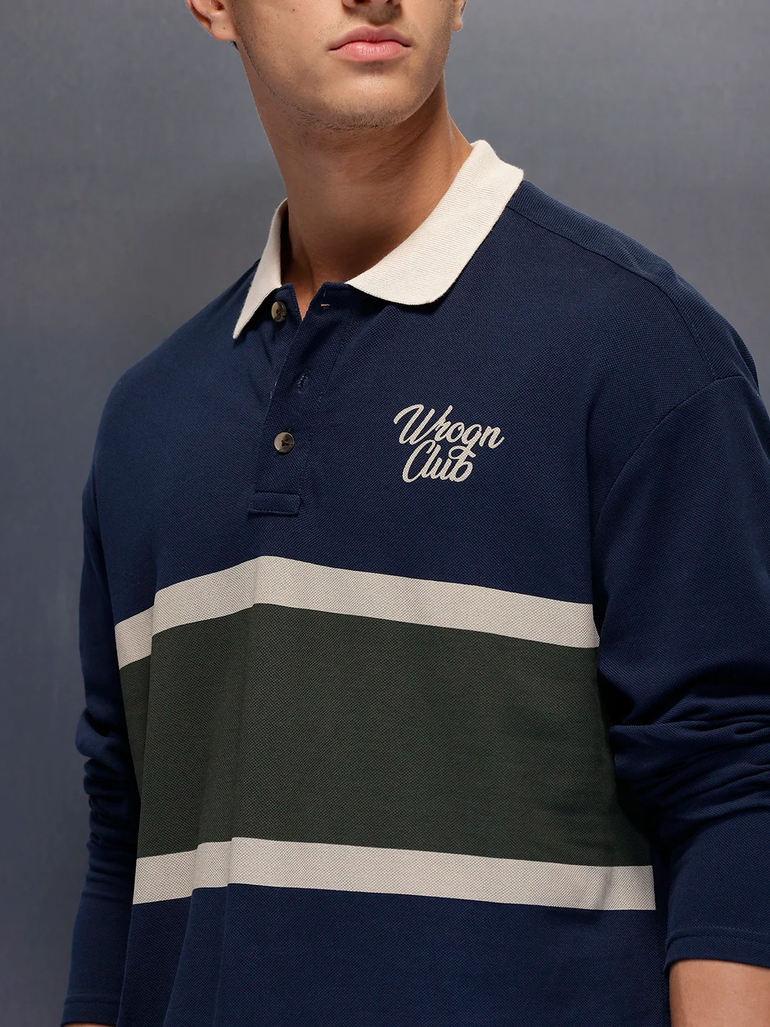 Classic Oversized Full Sleeves Polo T-Shirt | Navy Blue - Image 5