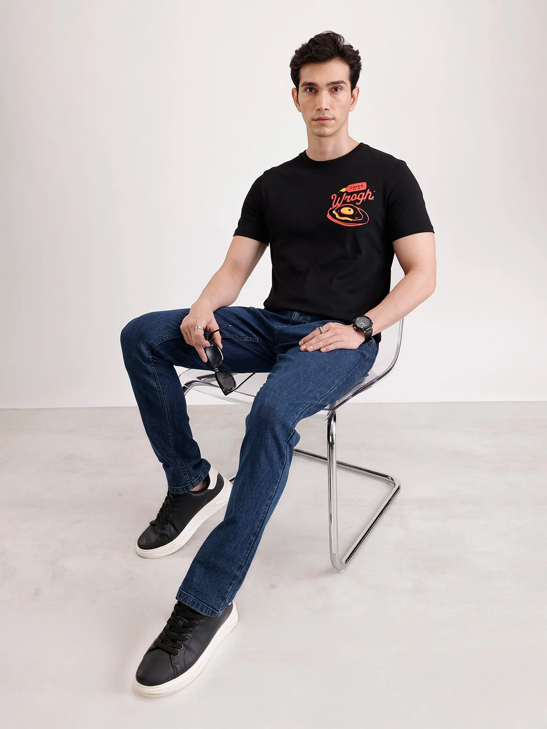 Classic Placement Printed T-Shirt | Black - Image 3