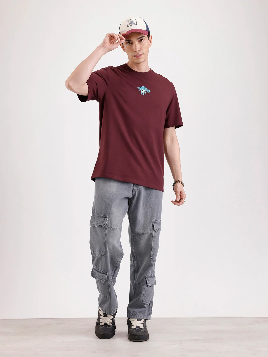 Classic Printed Patch T-Shirt | Maroon - Image 2