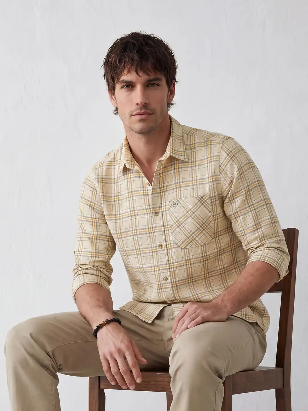 Classic Regular Fit Checkered Shirt | Beige