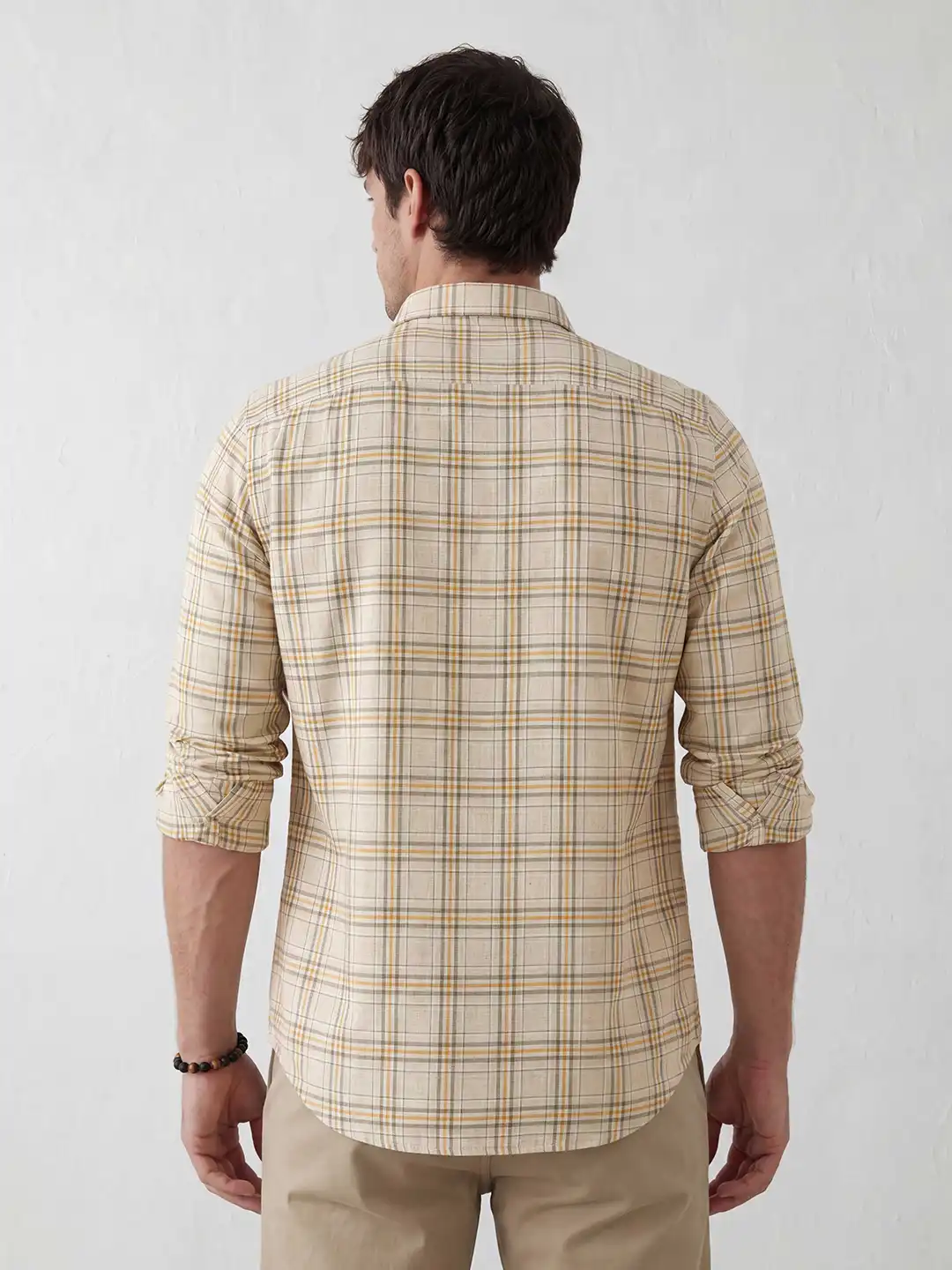 Classic Regular Fit Checkered Shirt | Beige - Image 3