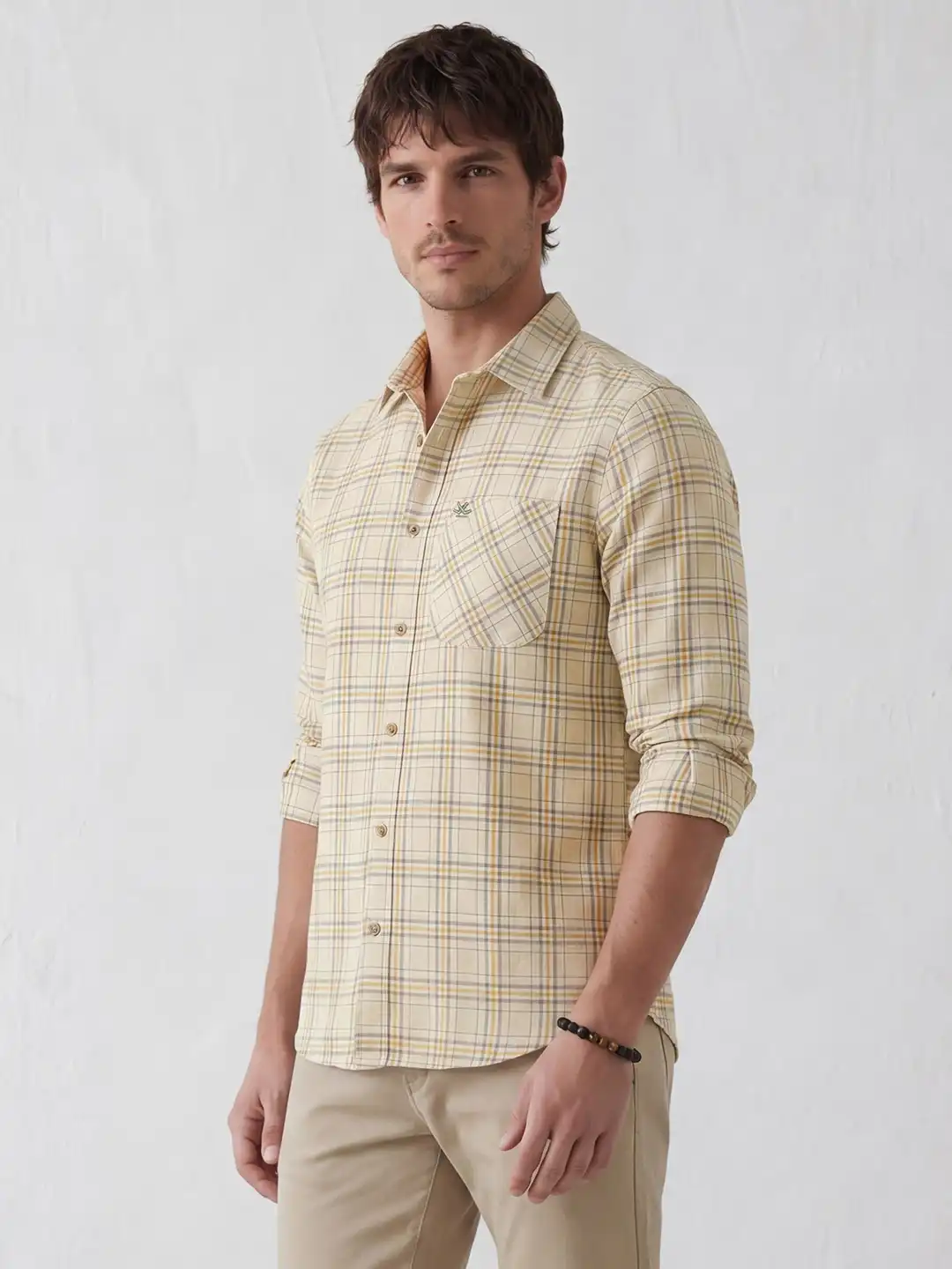 Classic Regular Fit Checkered Shirt | Beige - Image 4