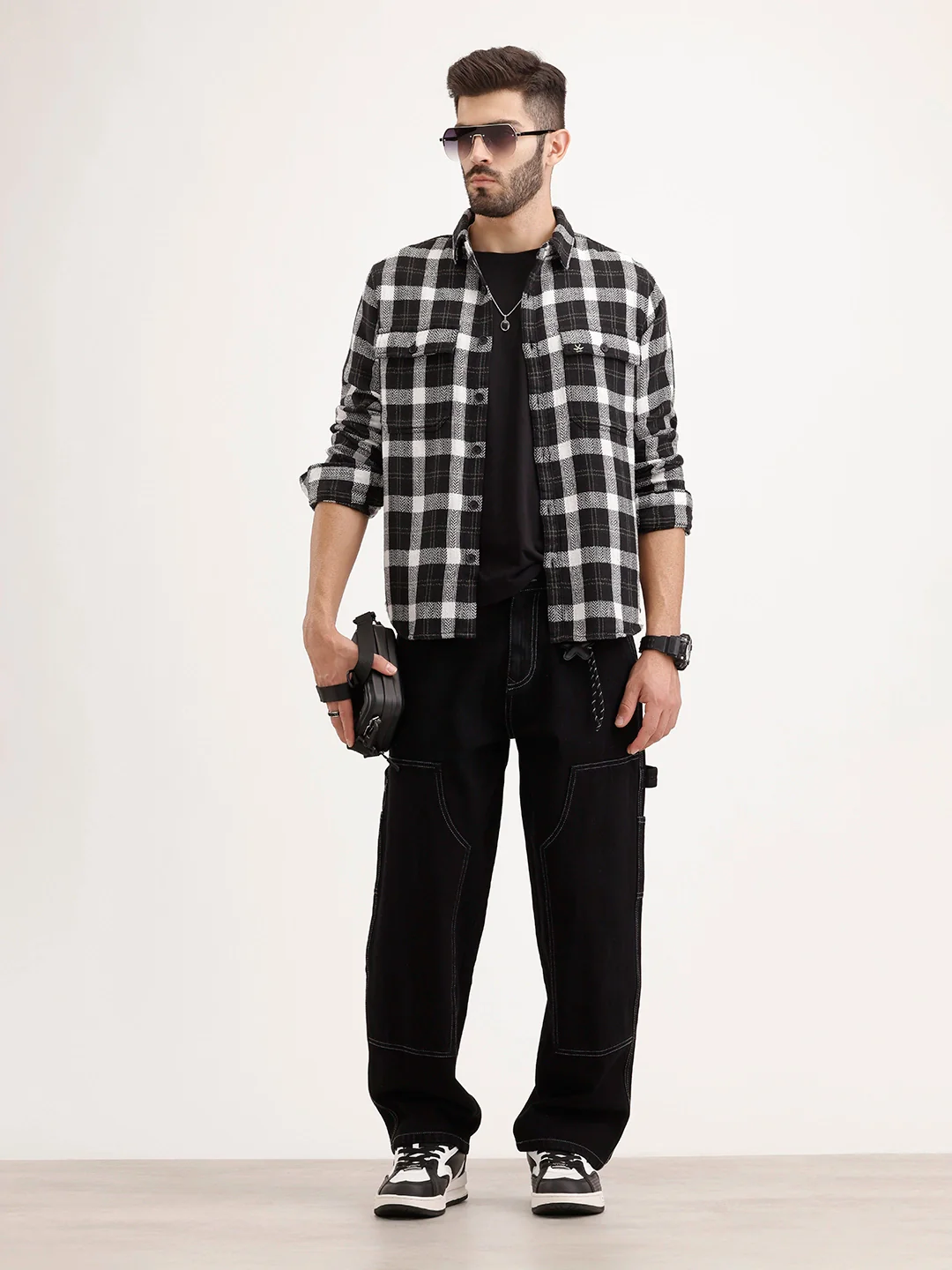 Classic Regular Fit Checkered Shirt | Black - Image 2