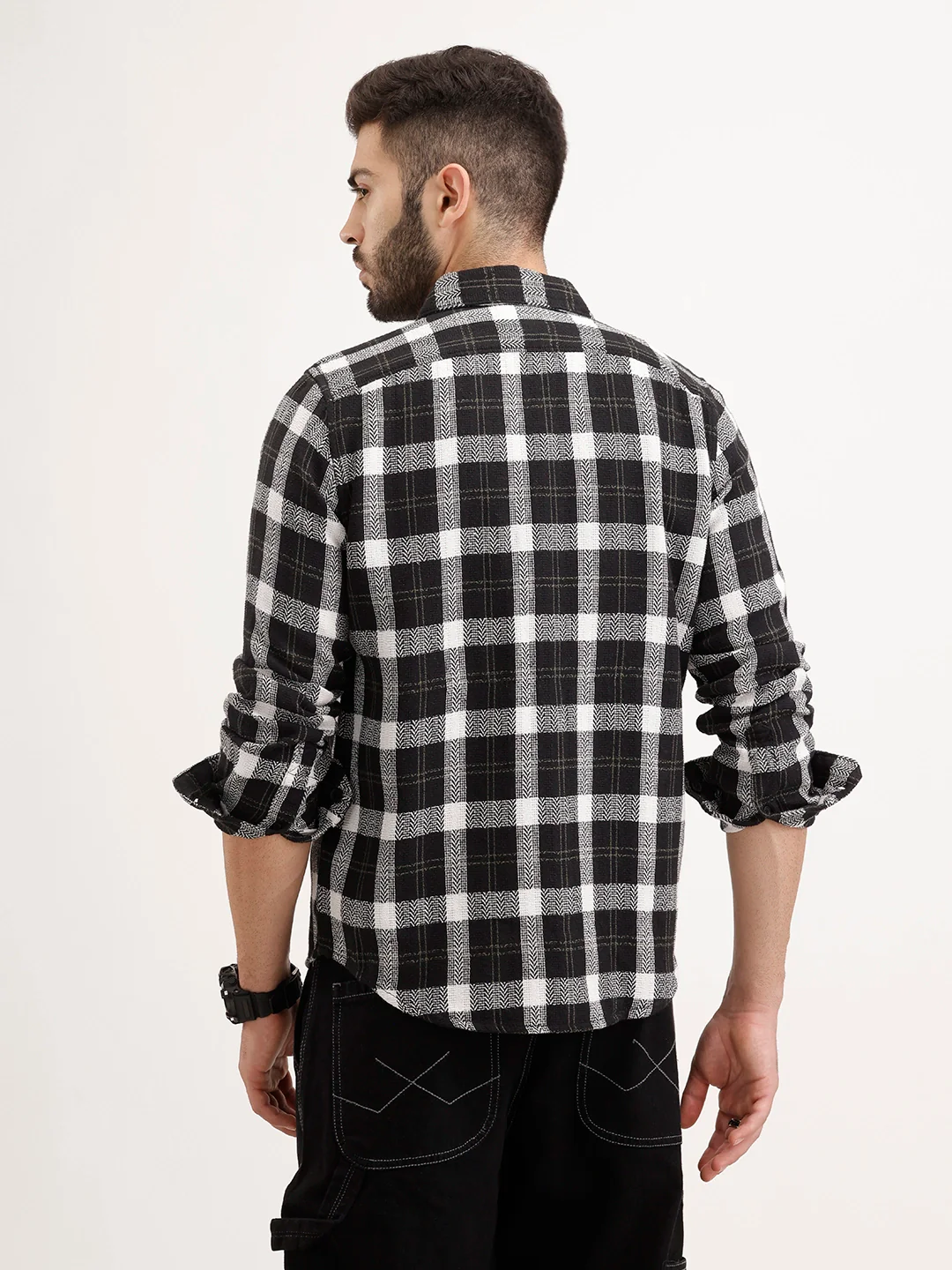 Classic Regular Fit Checkered Shirt | Black - Image 3