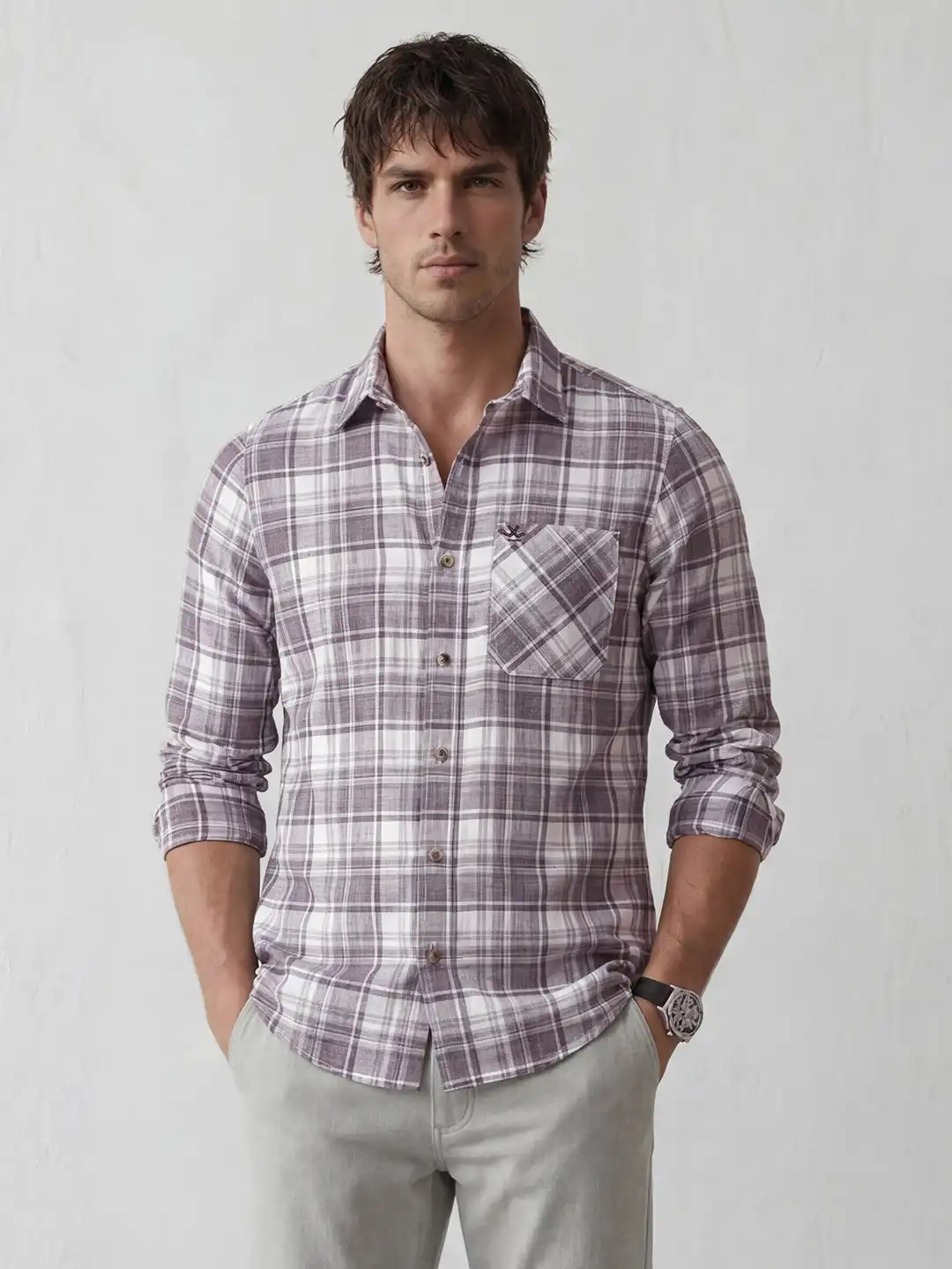 Classic Regular Fit Checkered Shirt | Purple