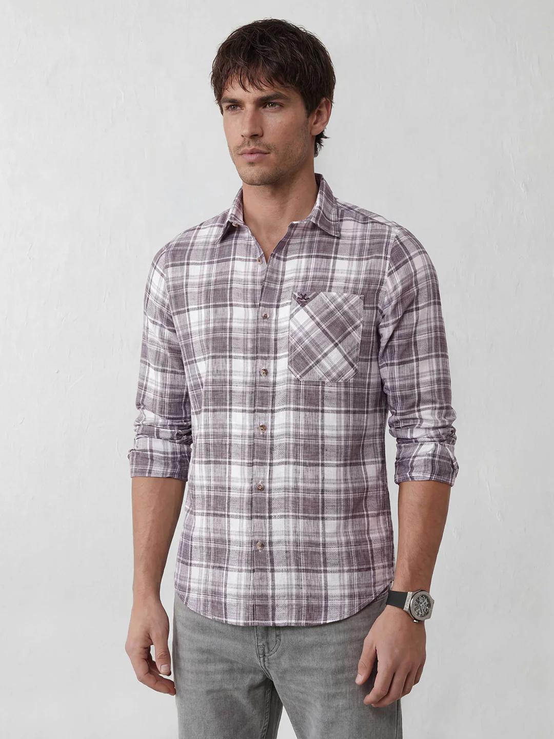Classic Regular Fit Checkered Shirt | Purple - Image 4