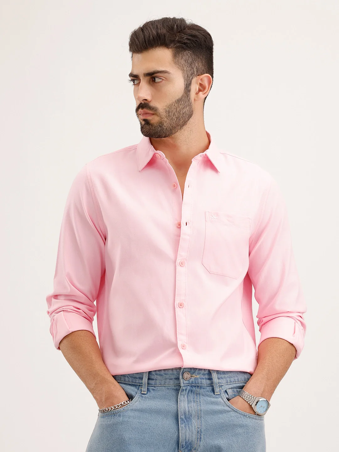 Classic Regular Fit Solid Shirt | Pink