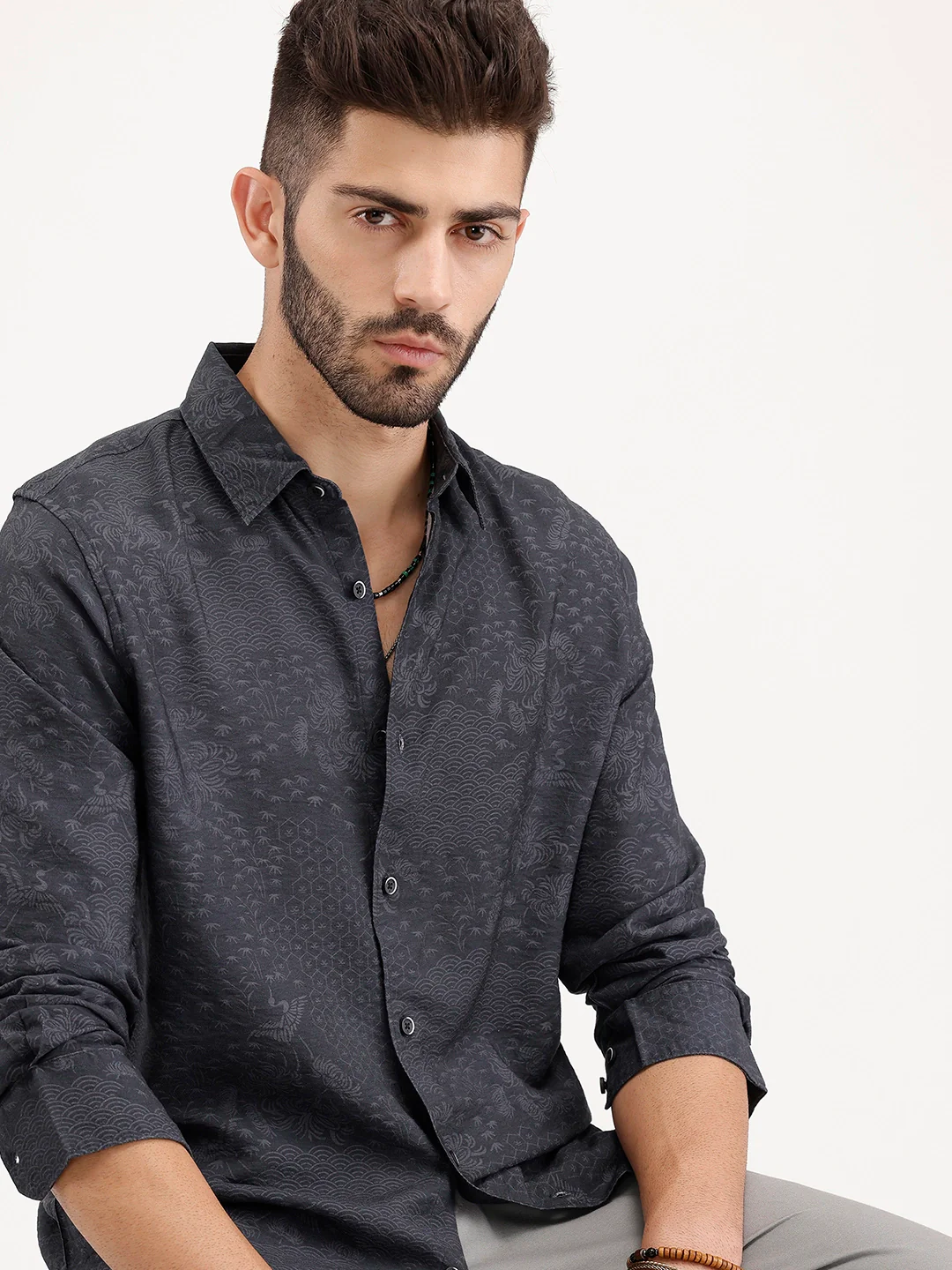 Classic Slim Fit AOP Shirt | Black