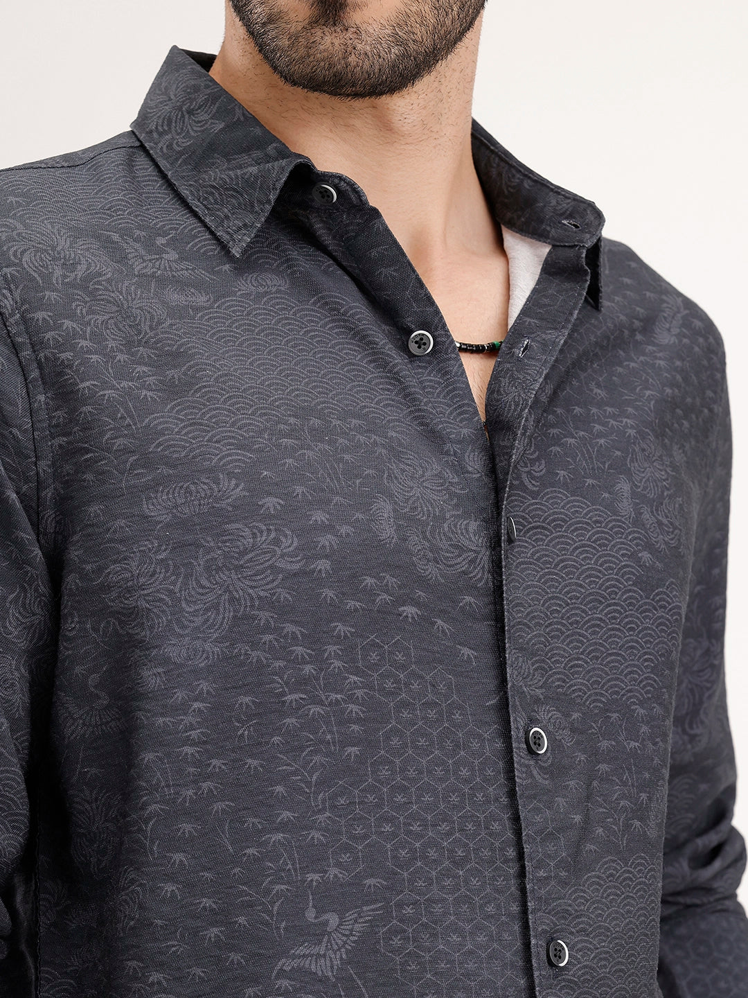 Classic Slim Fit AOP Shirt | Black - Image 5