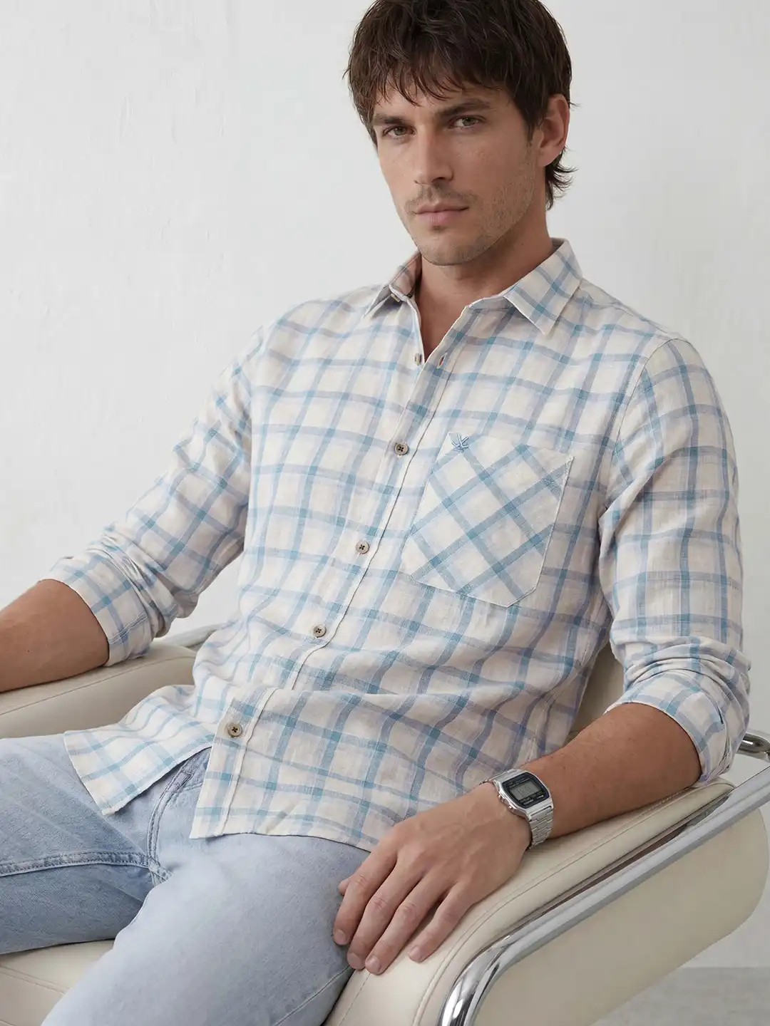 Classic Slim Fit Checkered Shirt | Blue