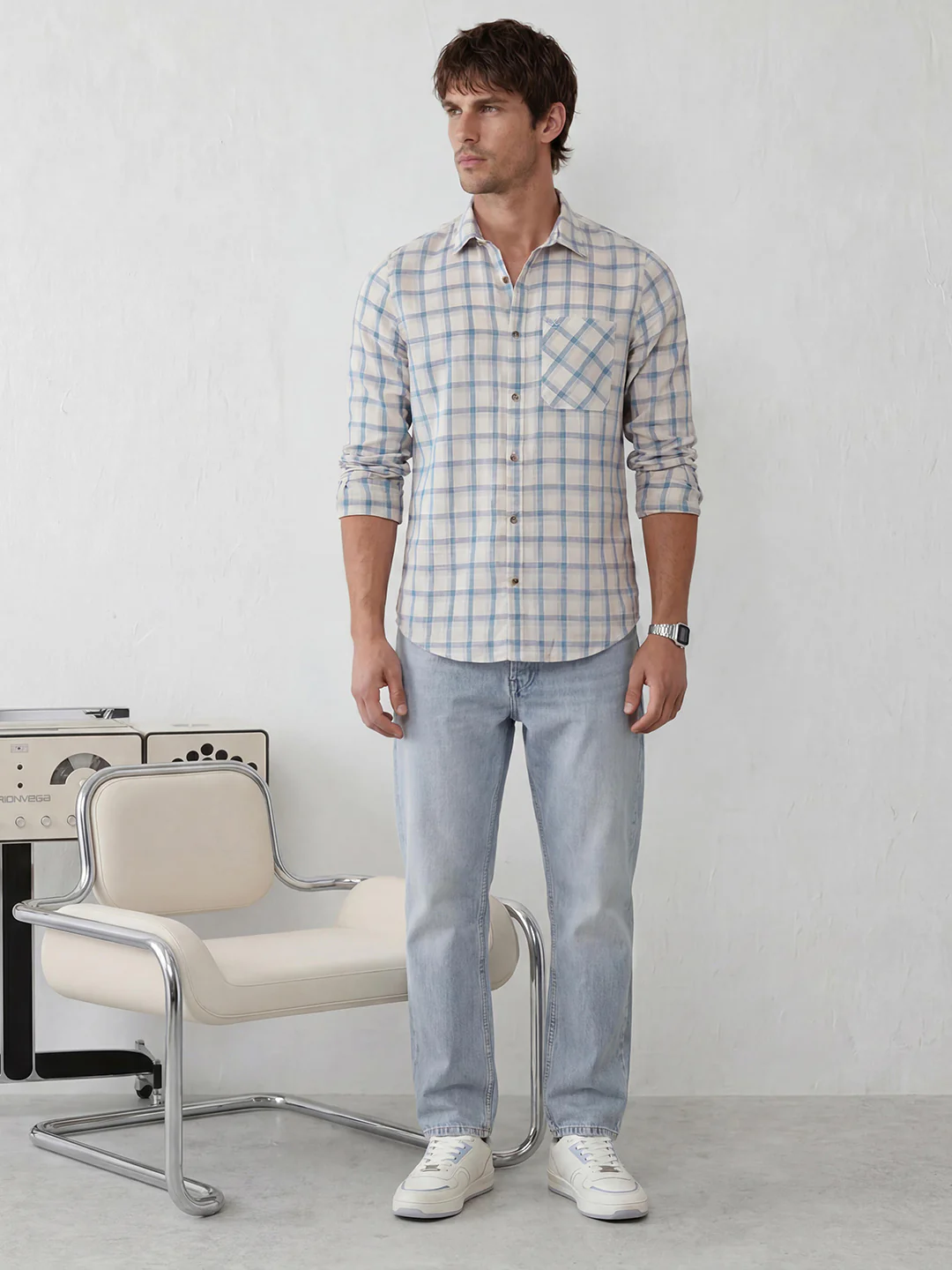 Classic Slim Fit Checkered Shirt | Blue - Image 2
