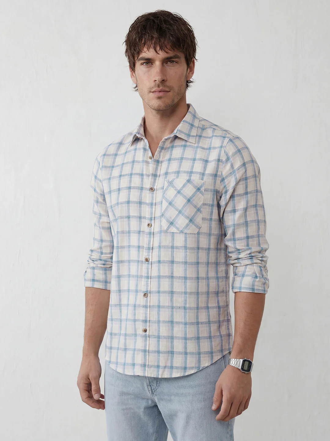 Classic Slim Fit Checkered Shirt | Blue - Image 4