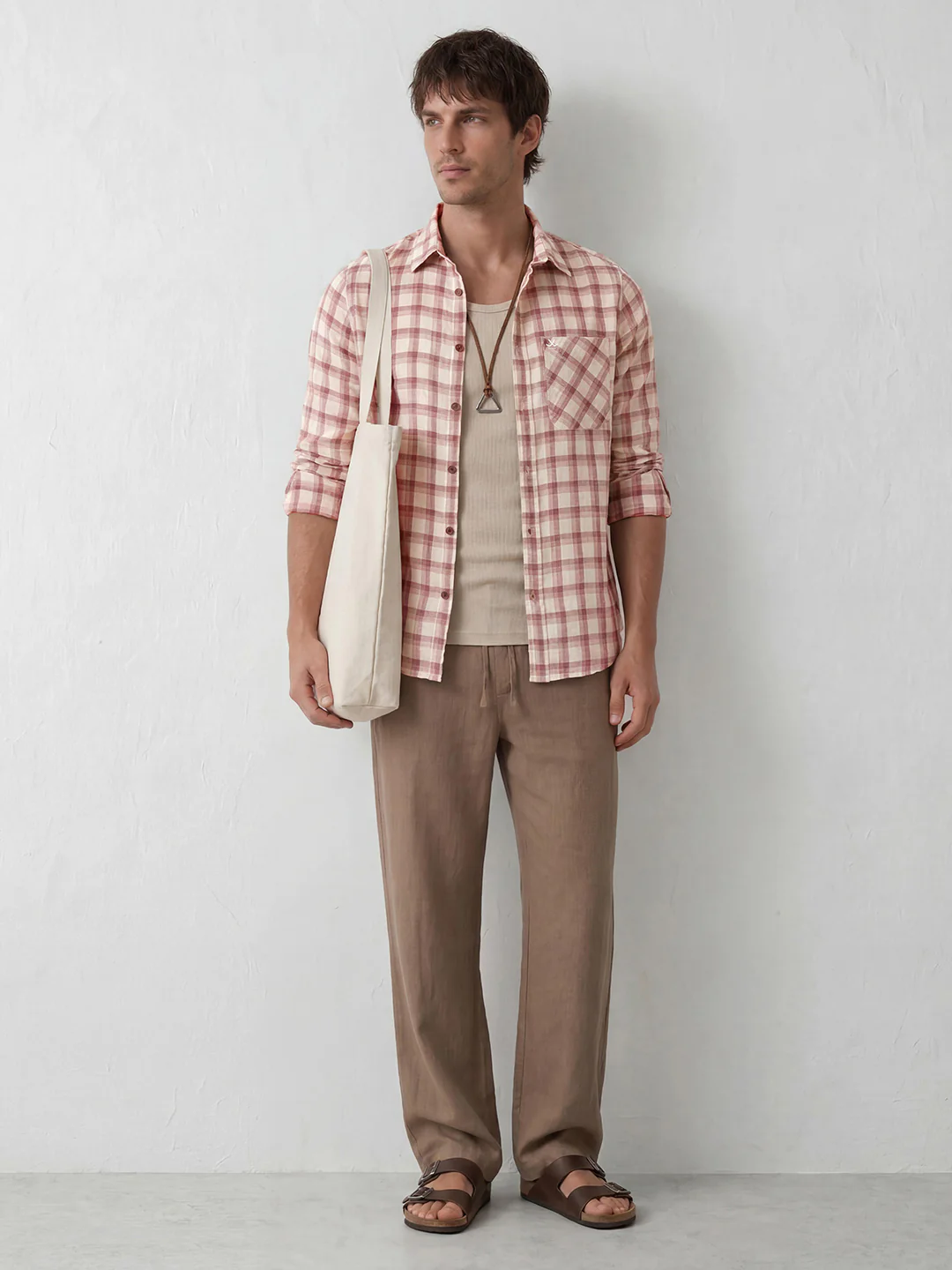 Classic Slim Fit Checkered Shirt | Brown - Image 2