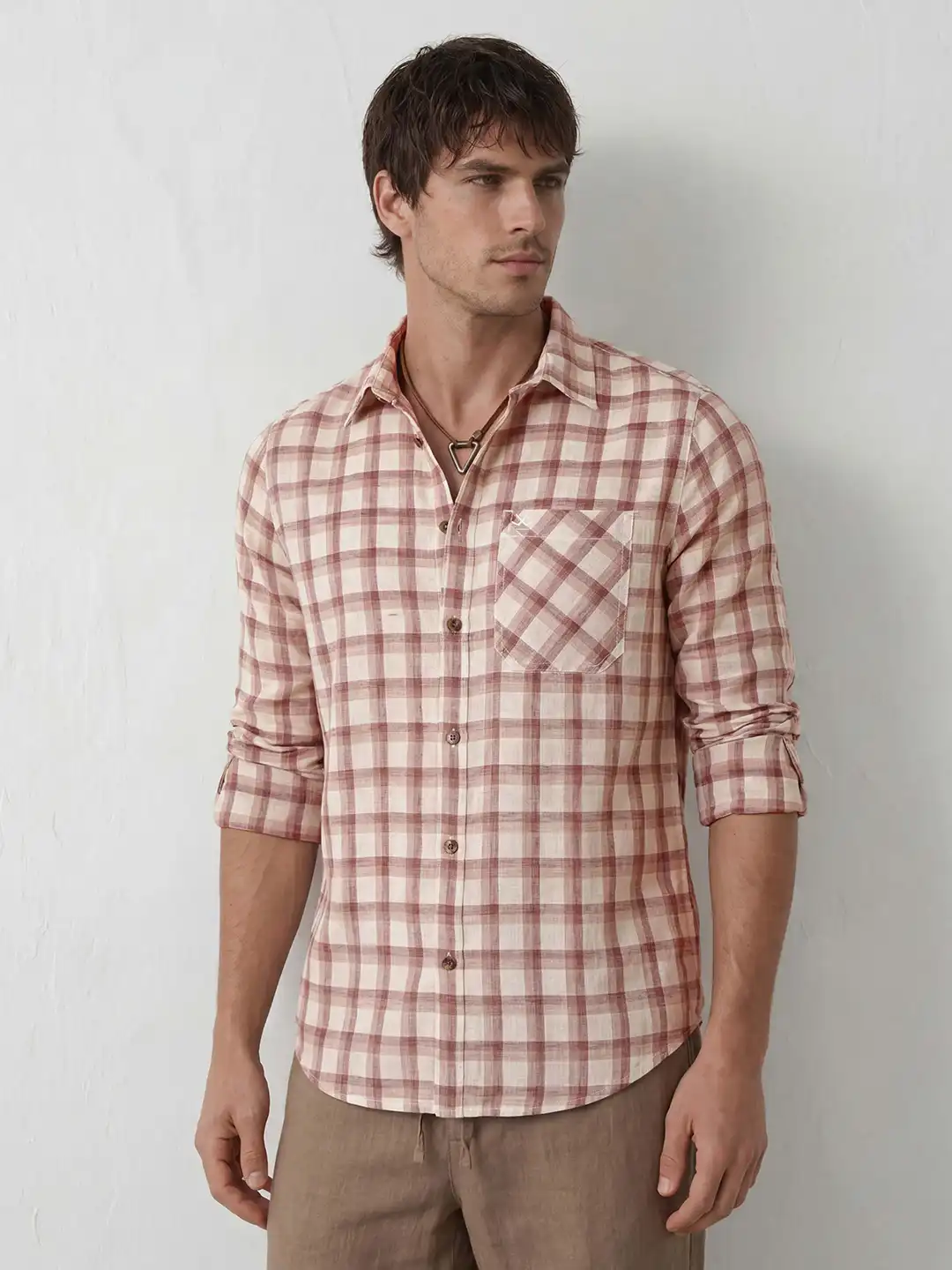Classic Slim Fit Checkered Shirt | Brown - Image 4