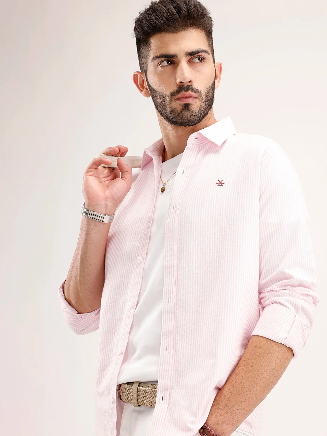Classic Slim Fit Striped Shirt | Pink - Image 2