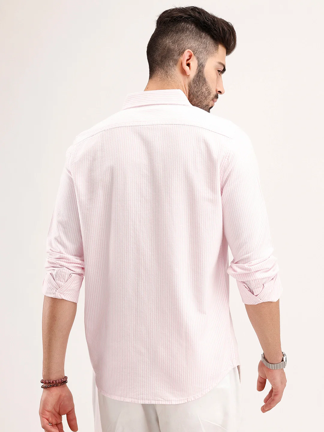 Classic Slim Fit Striped Shirt | Pink - Image 3