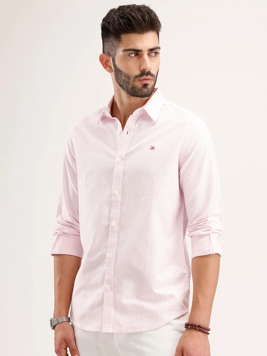 Classic Slim Fit Striped Shirt | Pink - Image 4