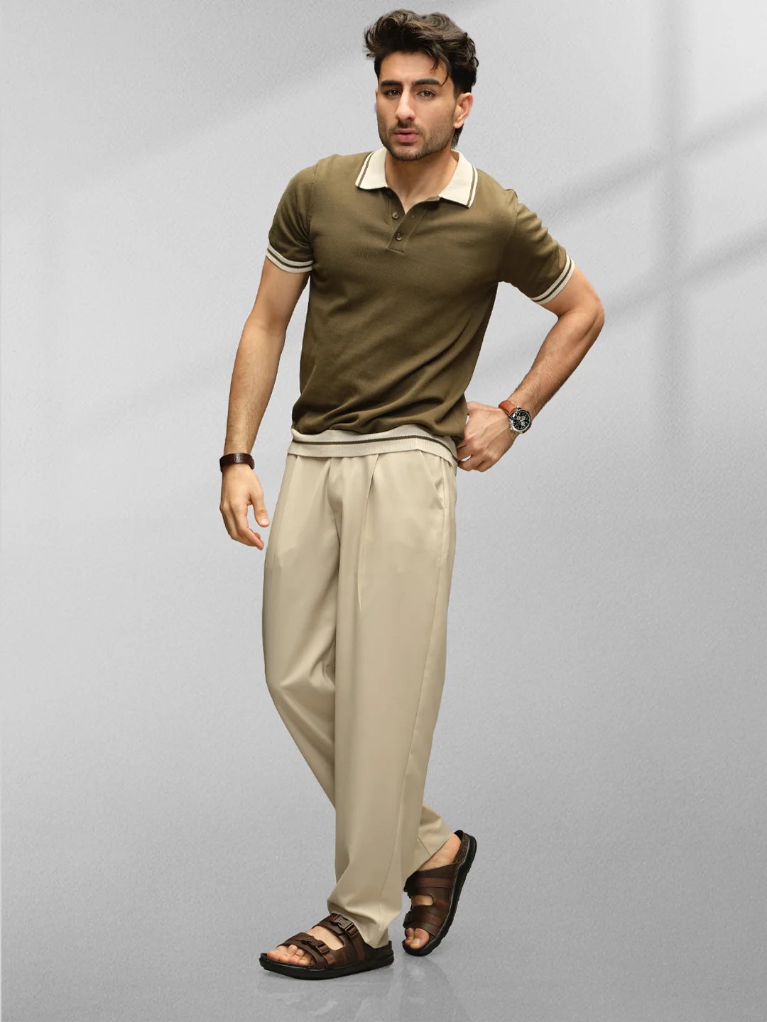 Classic Slim Fit Tipping Collar Polo T-Shirt | Olive - Image 2