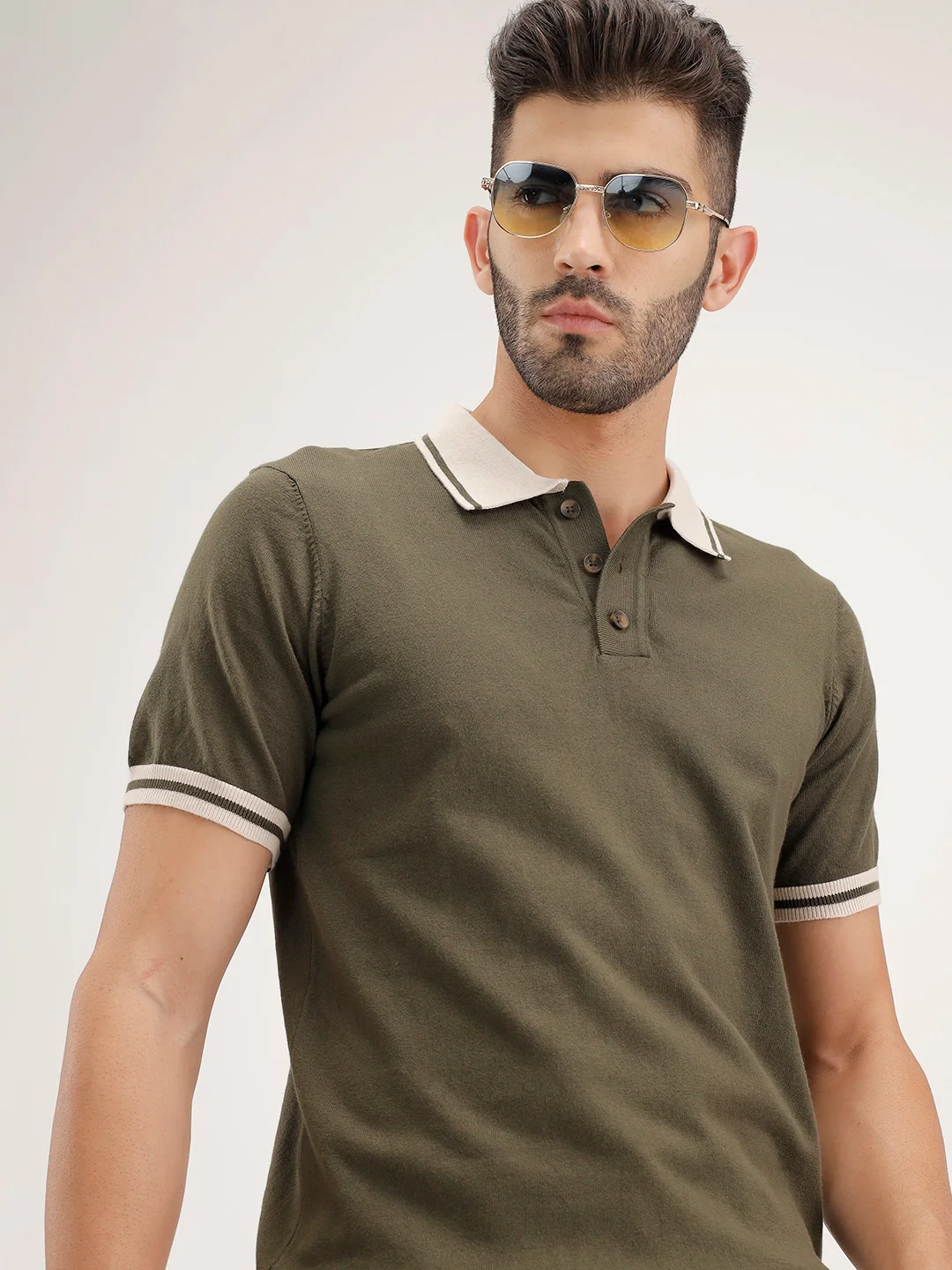 Classic Slim Fit Tipping Collar Polo T-Shirt | Olive - Image 3