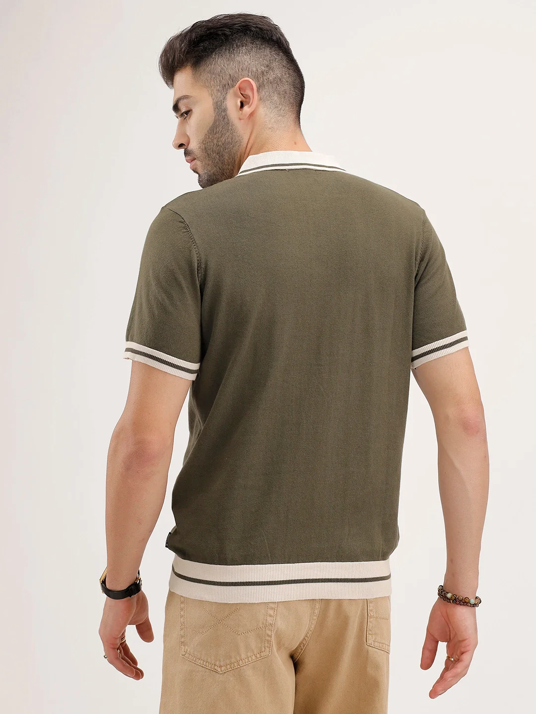 Classic Slim Fit Tipping Collar Polo T-Shirt | Olive - Image 5