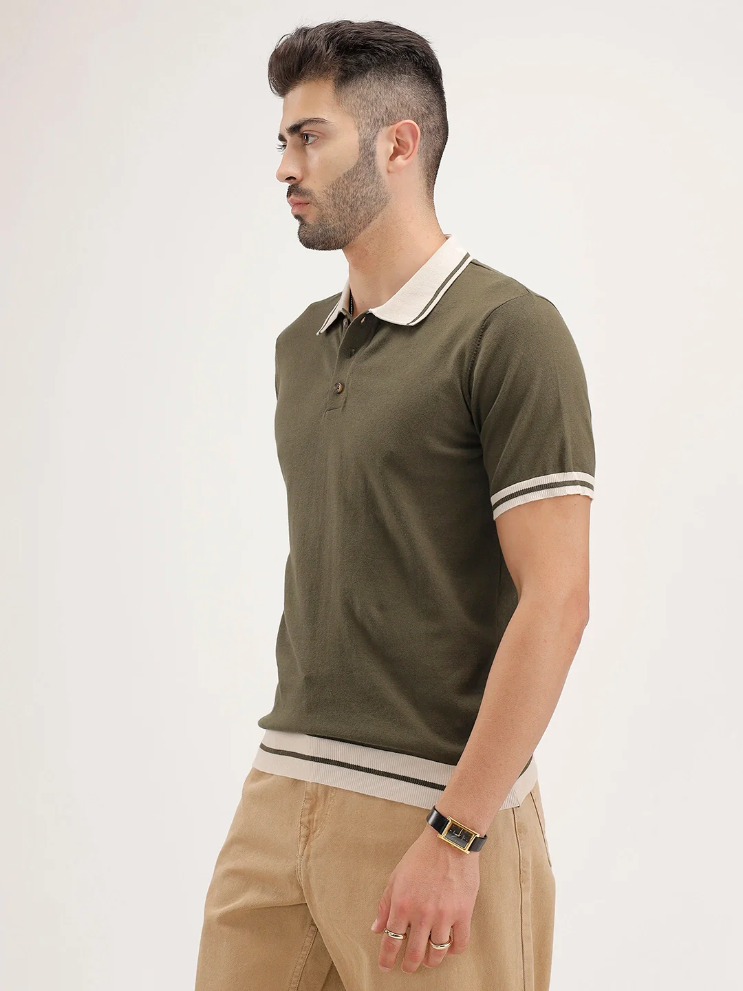 Classic Slim Fit Tipping Collar Polo T-Shirt | Olive - Image 6