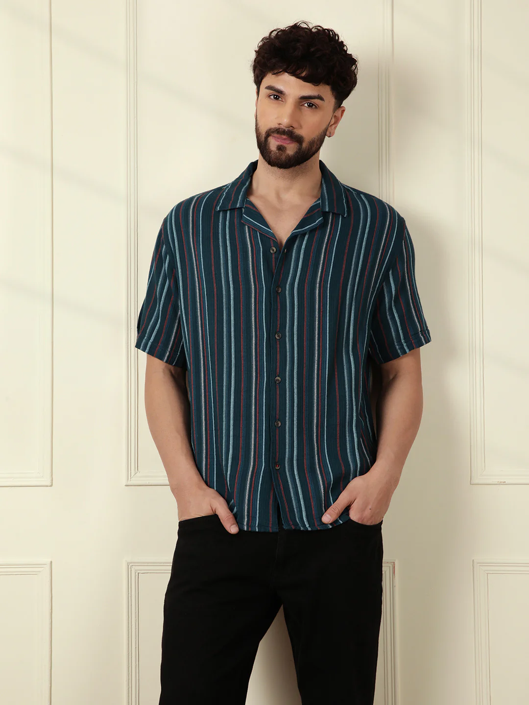 Textured Stripes Light Weight Shirt | Dark Blue - Image 2